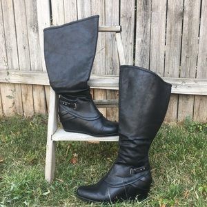 Fleece lined black tall boots